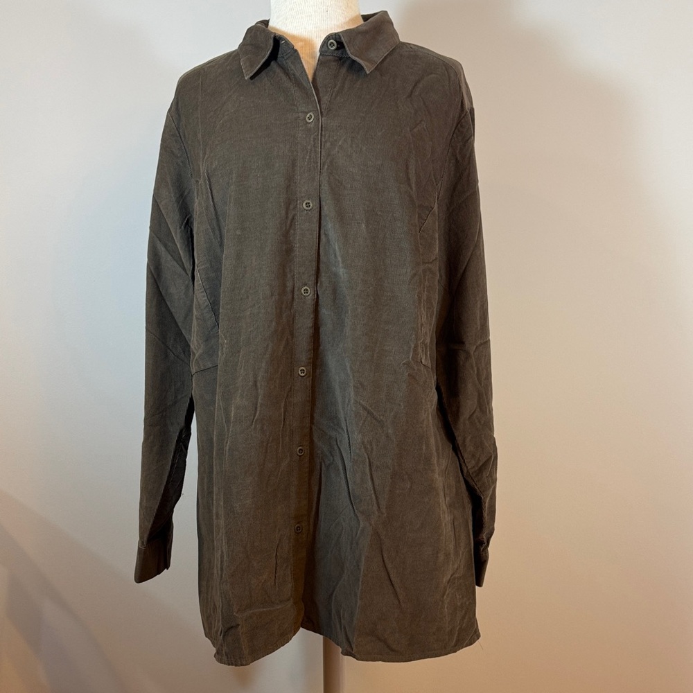 J.Jill Brown Fine Wale Corduroy Button-Front Shirt
